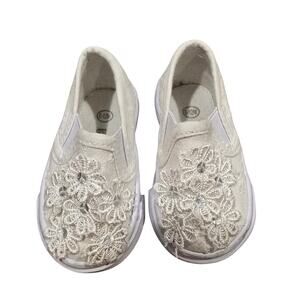 Baby Girl's US Sports White Lace Floral Slip On Sneakers | Size 6-12 Months